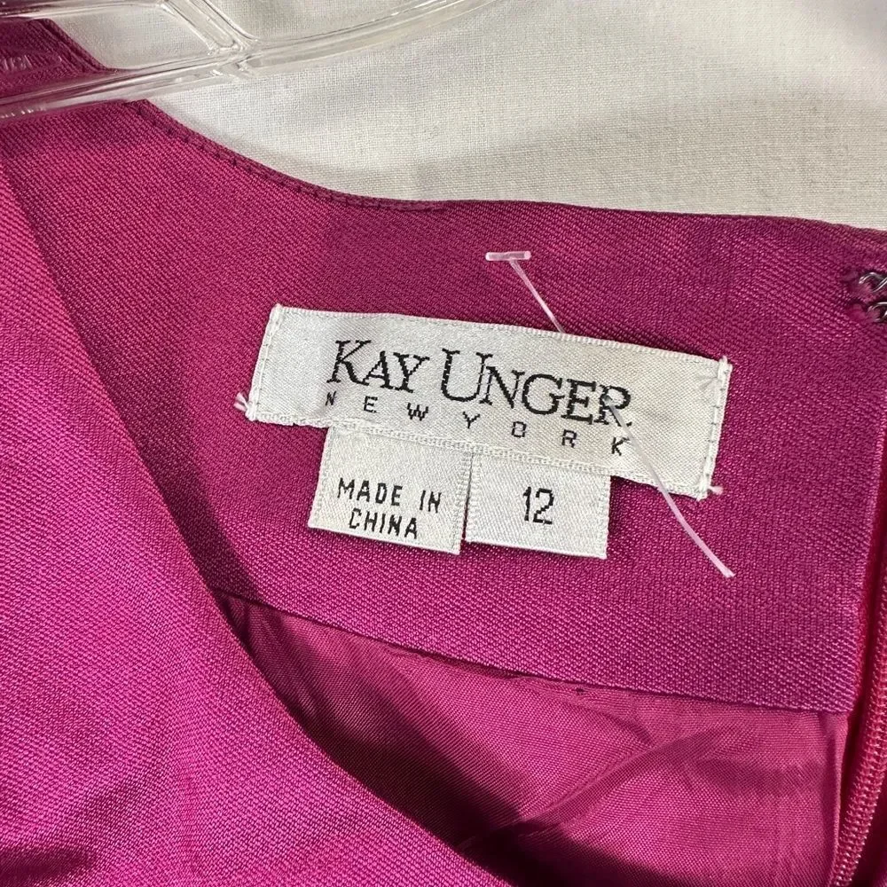 Kay Unger Silk Ombre Cocktail Dress Size 12 Purple Pink Fit & Flare Floral Hem - Picture 6 of 12